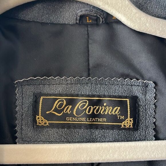 Vintage 90s Ladies Black Leather Trench Coat Full Length Long Large 80s Mob Wife - Picture 2 of 14